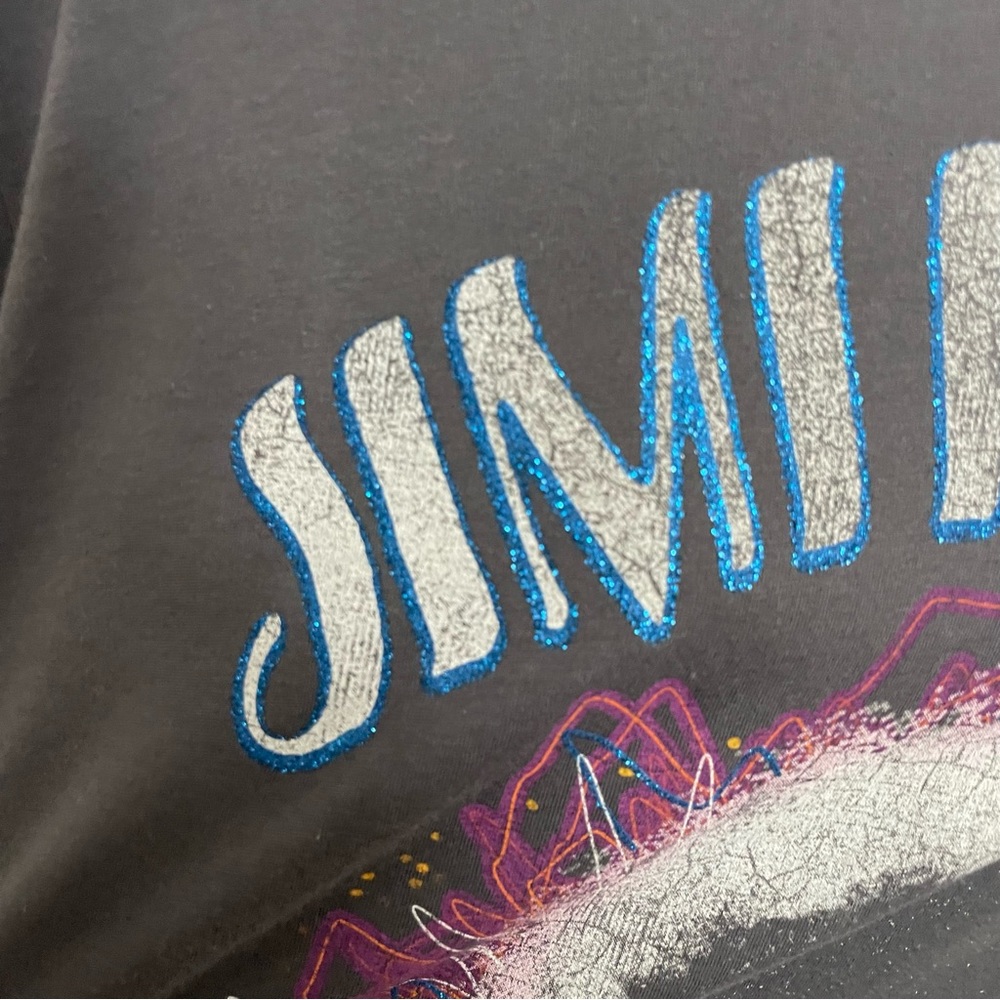 Authentic Hendrix Jimi Hendrix Tee Shirt Graphic Sparkle Glitter Grey Blue - Picture 3 of 11